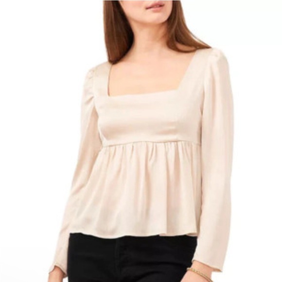 1.STATE Puff Sleeve Empire Top Peplum Cream Ivory Tan Size 12 - Picture 1 of 1